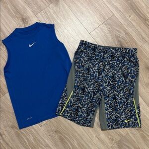 Boys Medium Nike Dri-FIT royal blue and gray camo shorts a tank set